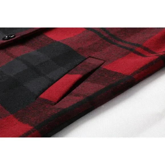 💫 Men Red Casual Trench Coat Notched Collar Single Breasted Wool Blend Top Coat